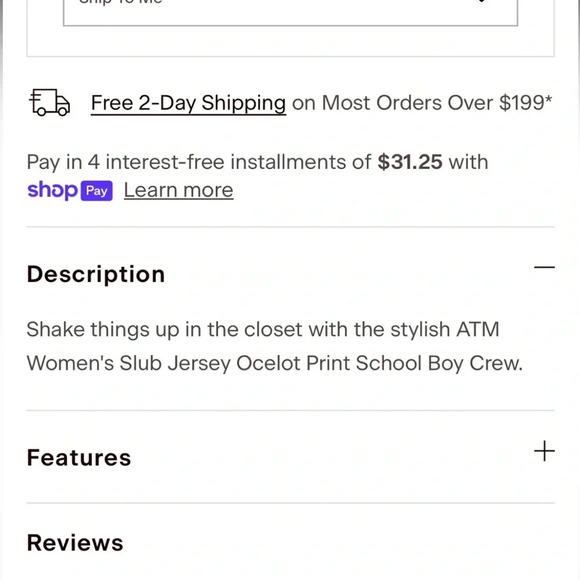 ATM Women's Slub Jersey Ocelot Print School Boy Crew - Small - Picture 8 of 9